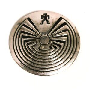 O'odham Sterling Silver Man In The Maze Brooch Pin 1.75 Inches Vintage Design